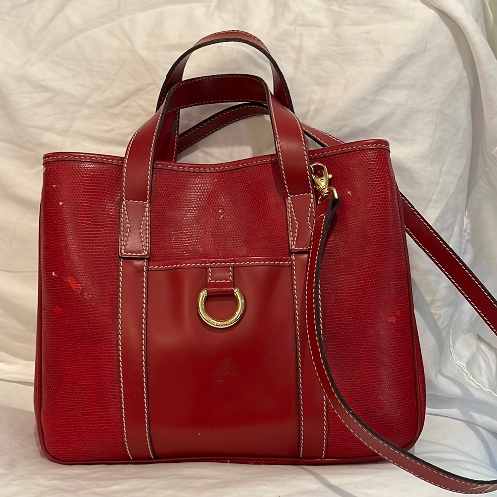 Elegant Red Lance Leather Tote Bag